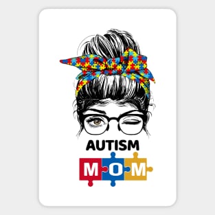 Women Messy Bun Autism Mom Magnet